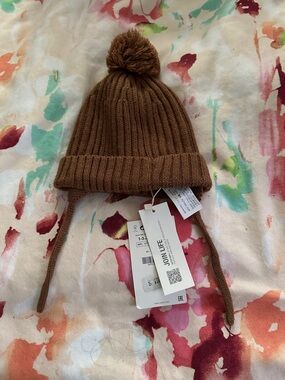 Zara Brown Pom-Pom Earflap Knit Hat for Kids 1-3 years